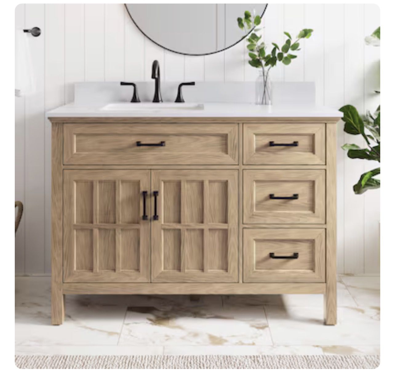 allen + roth Cantrell 48-in Clear Oak Undermount Single Sink Bathroom Vanity with White Engineered