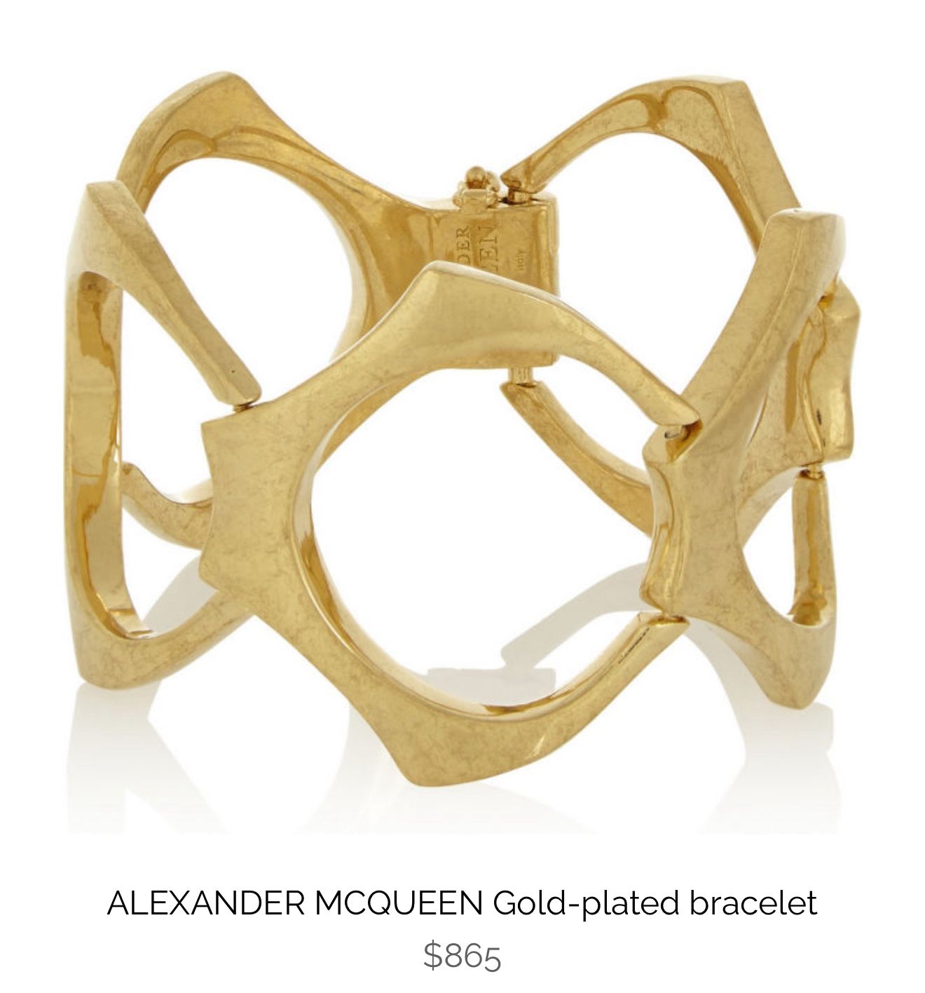 Heritage Piece, Alexsander Mcqueen Gold Plated Cuff