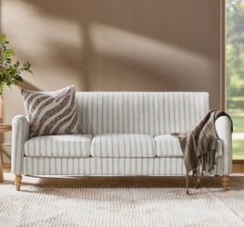 Terren 78" Farmhouse Linen Upholstery Sofa with Solid Wood Spindle Legs $275 cash brand new