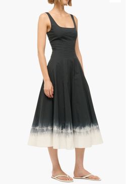STAUD Wells Dip Dye Stretch Cotton Midi Dress ONYX TIE DYE Size 12