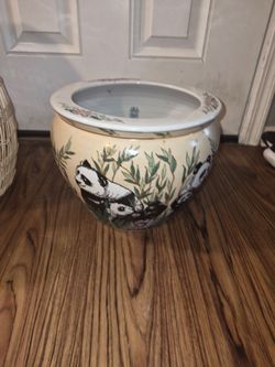 Vintage yellow fishbowl planter, panda grand millennial