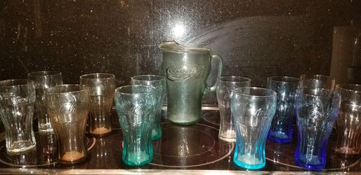 Coca Cola 12 Glasses and Glass Pitcher Set