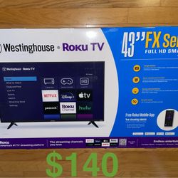 Westinghouse Roku HD TV 43 Inch Smart TV 1080P Brand New Sealed In Box. CASH ONLY. PRICE IS FIRM. NO TRADES. For pickup in Carrollwood 