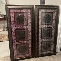 Lot of 2, Gorgeous Kirkland's pair of large art wall décor, three panels with textured medallions, 50”x23”
