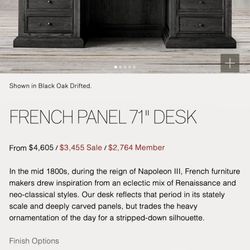 Black Oak Restoration Hardware French Panel Desk