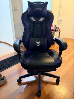 Black & Purple Gaming Chair with Footrest & Massage Lumbar Support