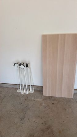 Light Wood Desk Top with White Hairpin Caster Legs
