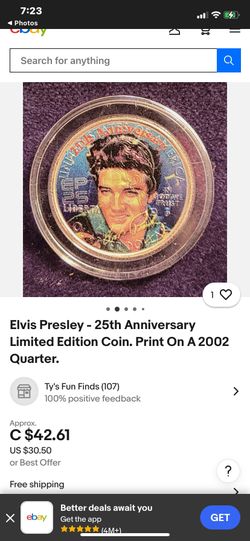 Elvis Presley - 25th Anniversary Limited Edition Coin. Print On A 2002 Quarter