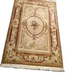 Vintage French Handmade Aubusson Rug Floral Wool Rug 3'11" X 6'