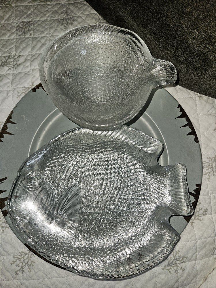 Vintage Arcoroc Fish Plates And Bowls