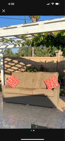 Outdoor Wicker Patio Sofa with Cushions and Pillows