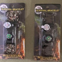 2 Survival Bracelet (New) 20 In 1 SOS With LED Light