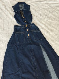 Fashion Nova Denim Maxi Dress with Cutouts small