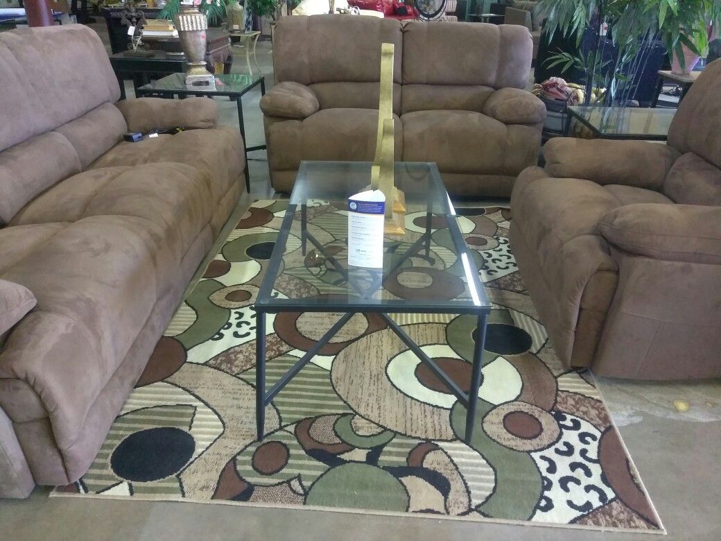Pakage deal 3 pcs clot brown electric living room set