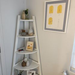 White corner bookshelf