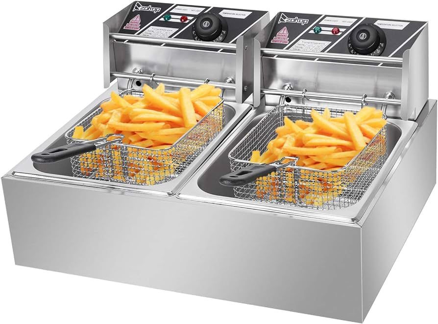 EH82 5000W MAX 110V 12.7QT/12L Stainless Steel Double Cylinder Electric Fryer US Plug