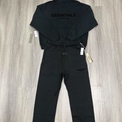 🔥 FEAR OF GOD ESSENTIALS HOODIE + SWEATPANTS SET – BLACK – SIZE L (NEW)