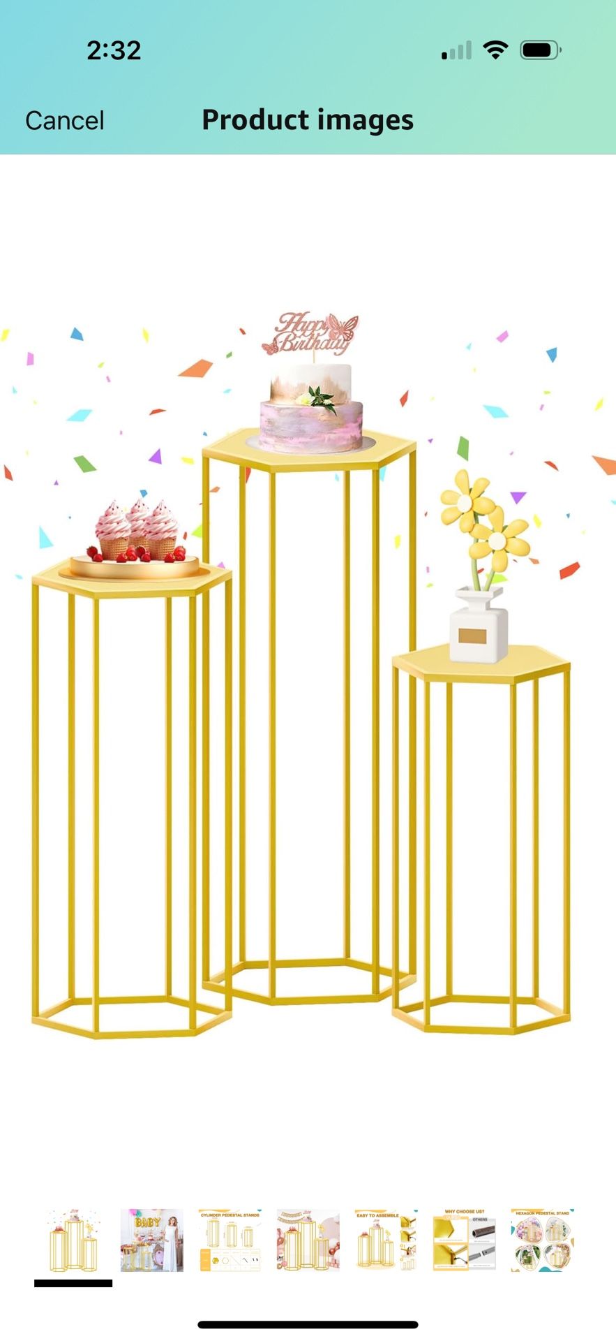 Hexagon Pedestal Stand Set of 3 Gold Cylinder Stands for Party Metal Cylinder Pedestal Stands Tall Cake Table Stands Cylinder Tables for Parties Cilin