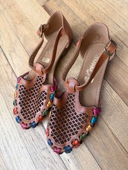 Leather Huarache Sandals with Multicolor Weave