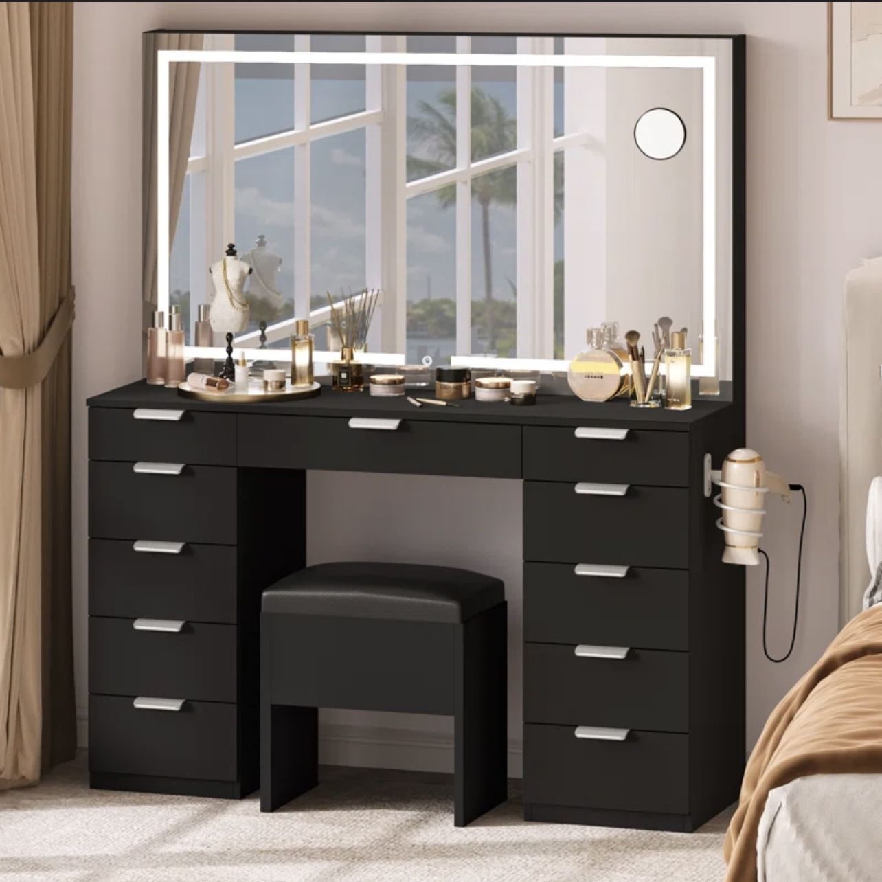 Black Vanity Mirror Desk