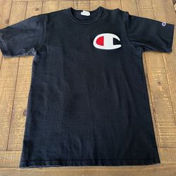 Champion Big C Logo Black T Shirt Embroidered Streetwear Tee Mens  Large