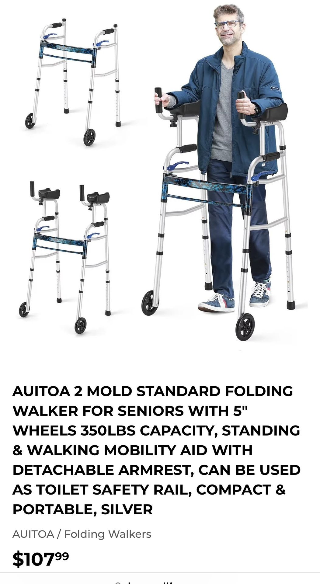 Auitoa Walker Detachable Arm Rest