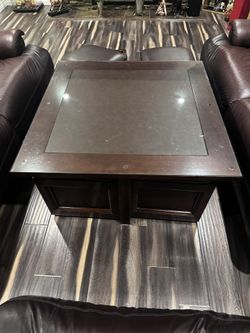 Coffee Table With 4 Storage Ottoman Chairs With Glass Top