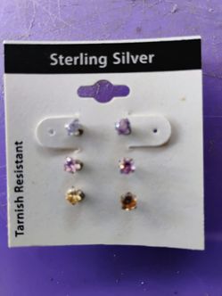 Sterling Silver Crystal Stud Earrings Set of 3