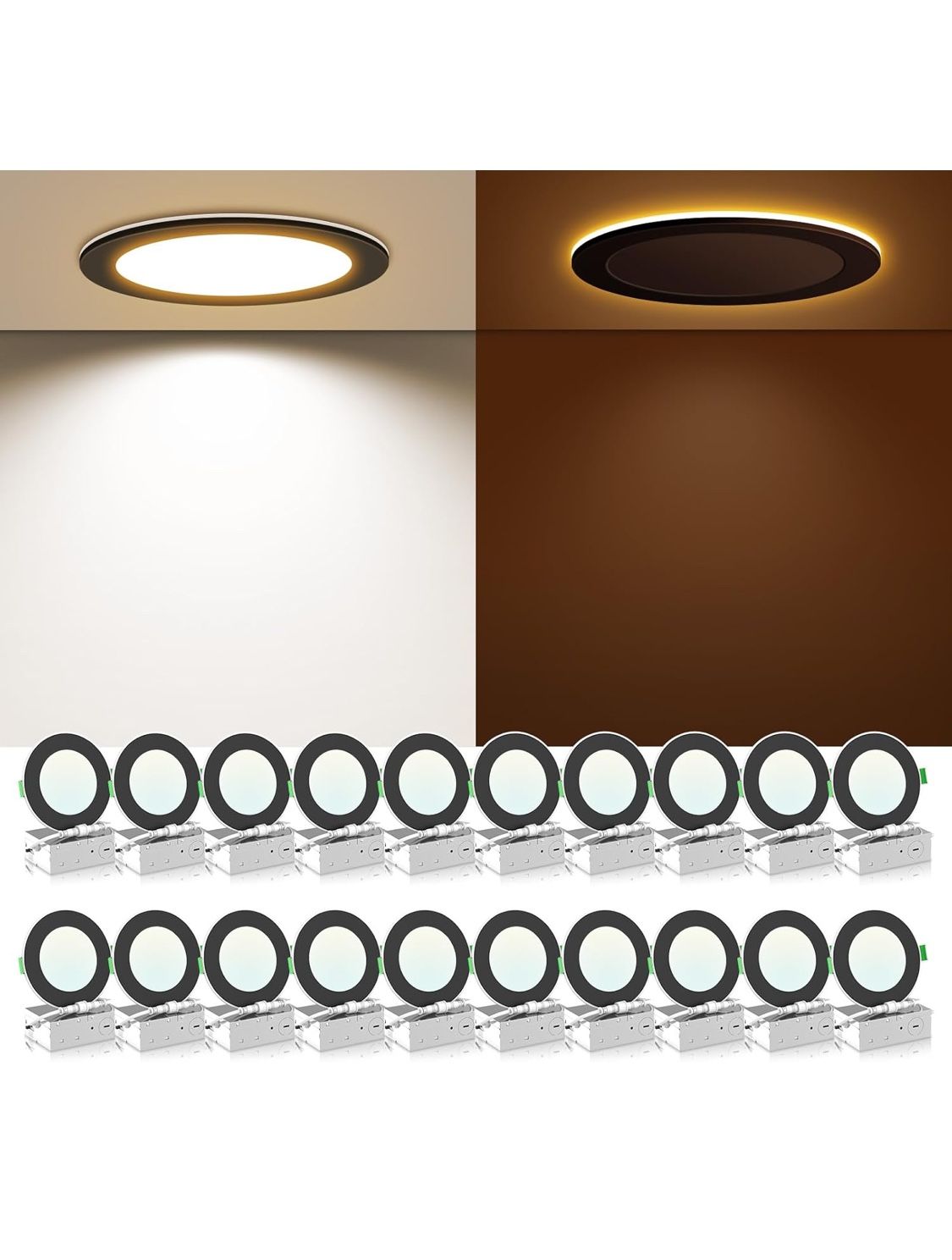ALUSSO Recessed Light with Night Light 5 CCT 4 Inch 20 Pack, Dimmable Recessed Lights 2700K/3000K/3500K/4000K/5000K Selectable Ultra-Thin Led Recessed