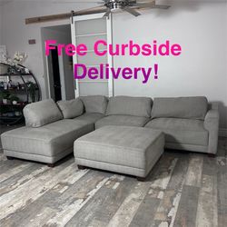 Free Curbside Delivery! Grey Sectional Couch With Ottoman