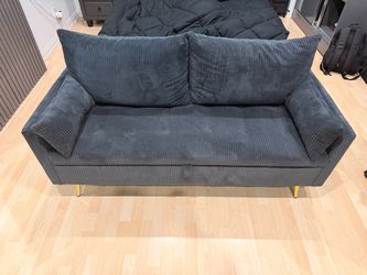 Black Corduroy Loveseat with Gold Legs