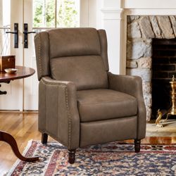 Grayish Brown High Back Recliner Chair with Nailhead Trim
