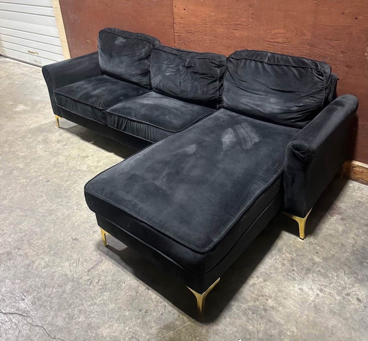 Black Velvet Sectional (Free Delivery)