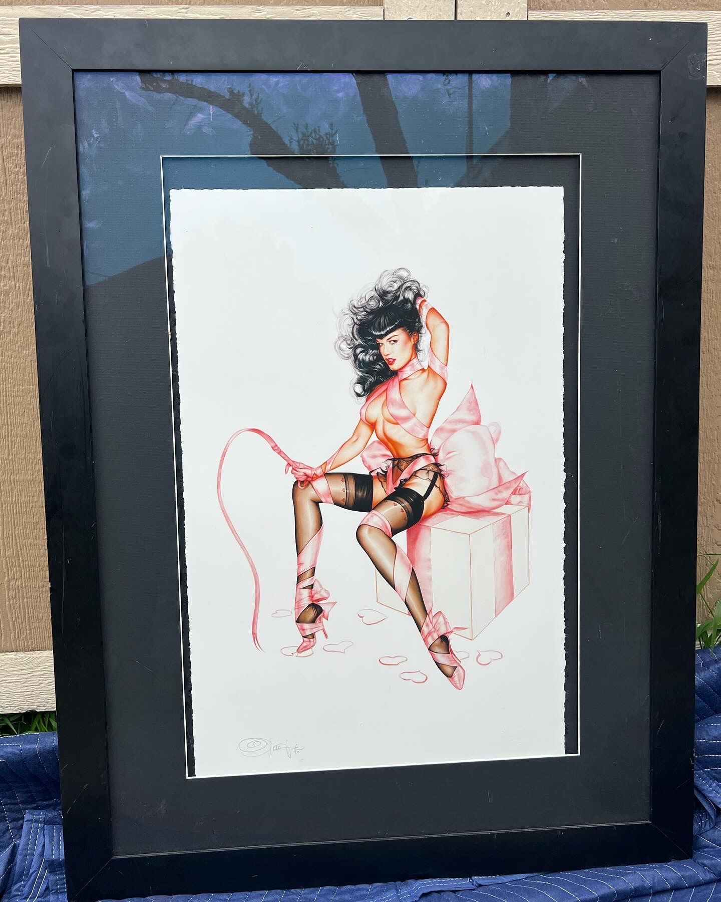 Bettie Page framed lithograph  Signed by original artist