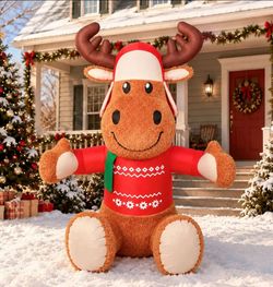 6FT Christmas Inflatable Plush Reindeer Outdoor Decorations
Classic Blow Up Reindeer Design, Built-in LED Lights, Soft Plush Fabric, Easy Set up, for
