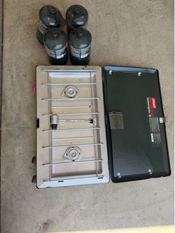 Coleman 2-Burner Propane Camp Stove with 4 Propane Cylinders