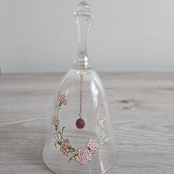 Avon 24% Lead Crystal Glass Bell w/ Red Flowers Approx 6"