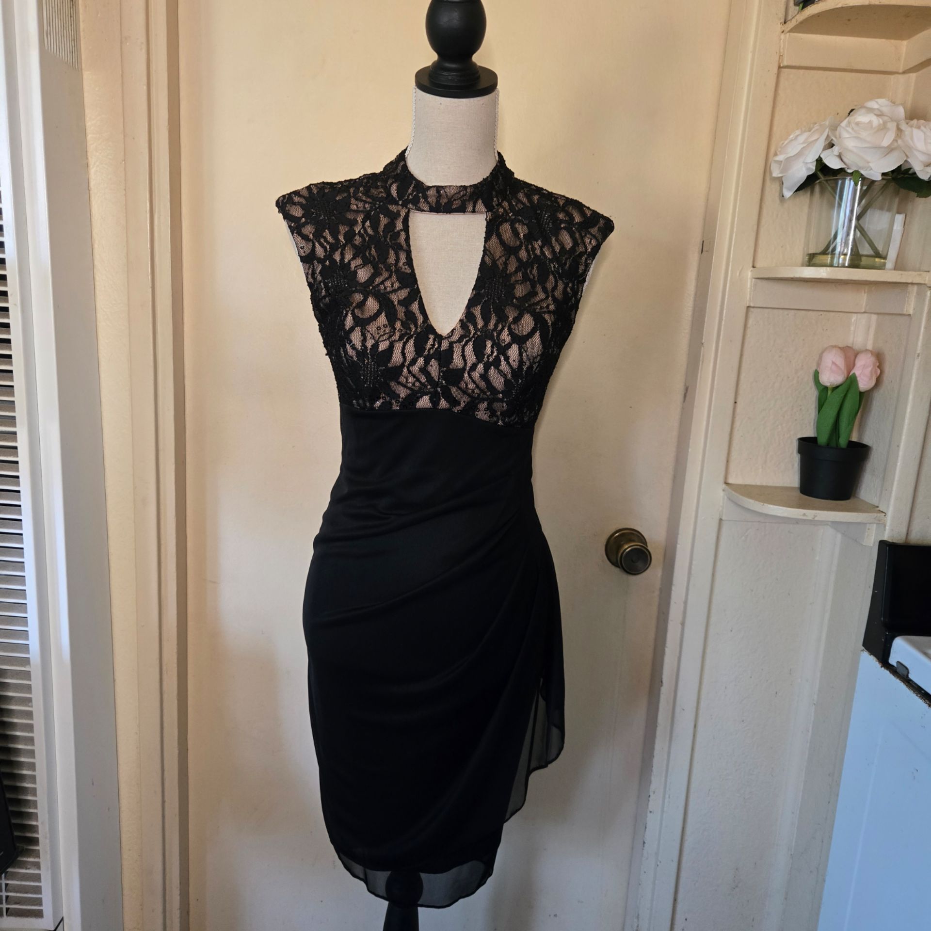Black Lace Keyhole Cocktail Dress Goth Y2K Formal Party Dress