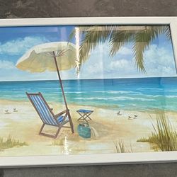White Frame Beach Chair and Umbrells Picture