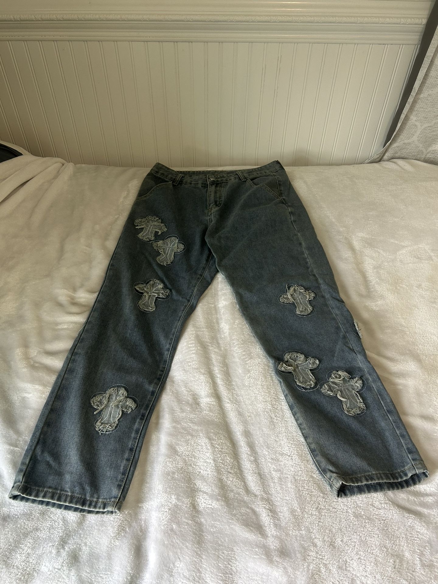 Blue Washed Cross Body Jeans