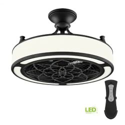 Windara 22 in. LED Indoor/Covered Outdoor - Black Finish - Ceiling Fan with Light Kit and Remote Control