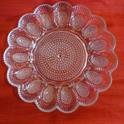 Vintage Indiana Glass Clear Hobnail Oyster/ Deviled Egg Platter 