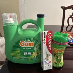 Jabón Gain 132 Onsas 100 Lavadas  Una Pasta De Dientes Y Unas Perlitas
