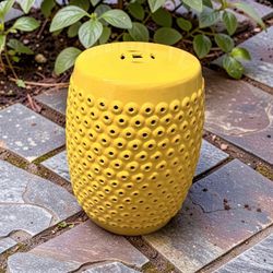 Extra large bright yellow garden stool heavy ceramic hollow