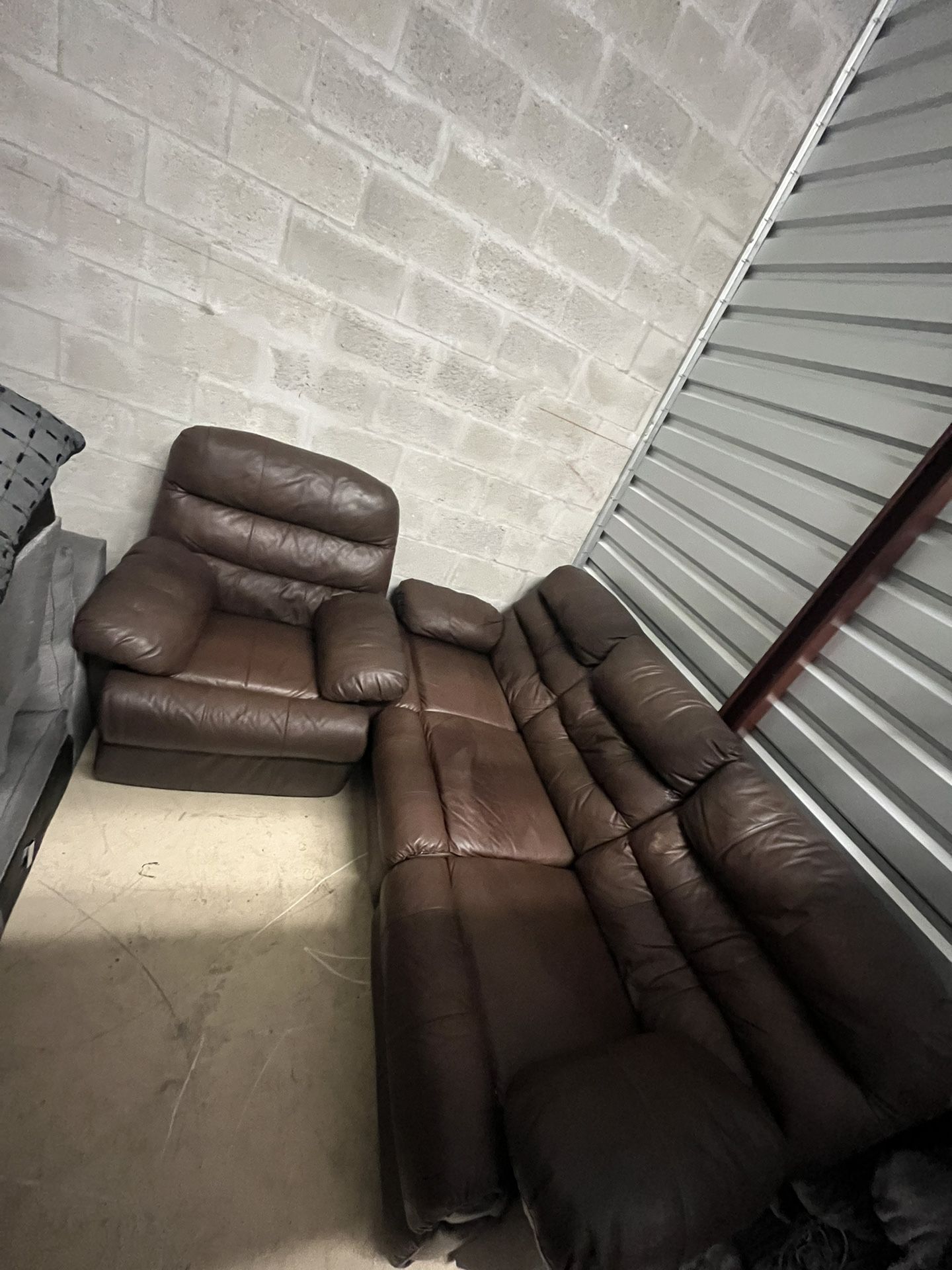 2 Set Brown Leather Couches 