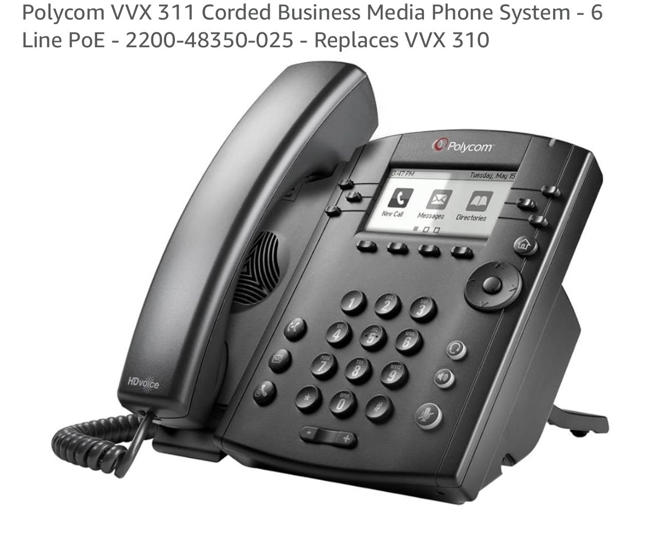 Polycom VVX 311 Corded Business Media Phone System 6 Line PoE 2(contact info removed)0 025 Replaces VVX 310