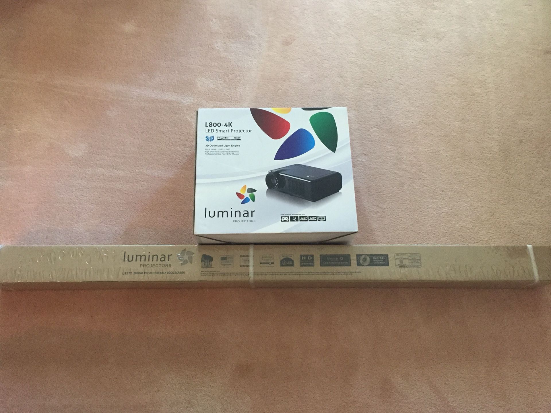 Brand New Luminar L800-4K 3D LED Smart Projector + Digital Projector Self Lock Screen LS272