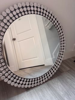 Large Round Wall Mirror with Crystal Frame