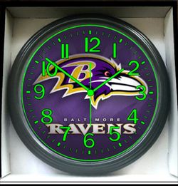 Baltimore Ravens NFL Football Glow In The Dark Wall Clock New!
