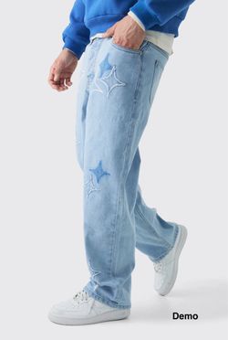 boohooMAN Relaxed Rigid Star Appliqué Denim Jeans (32R)